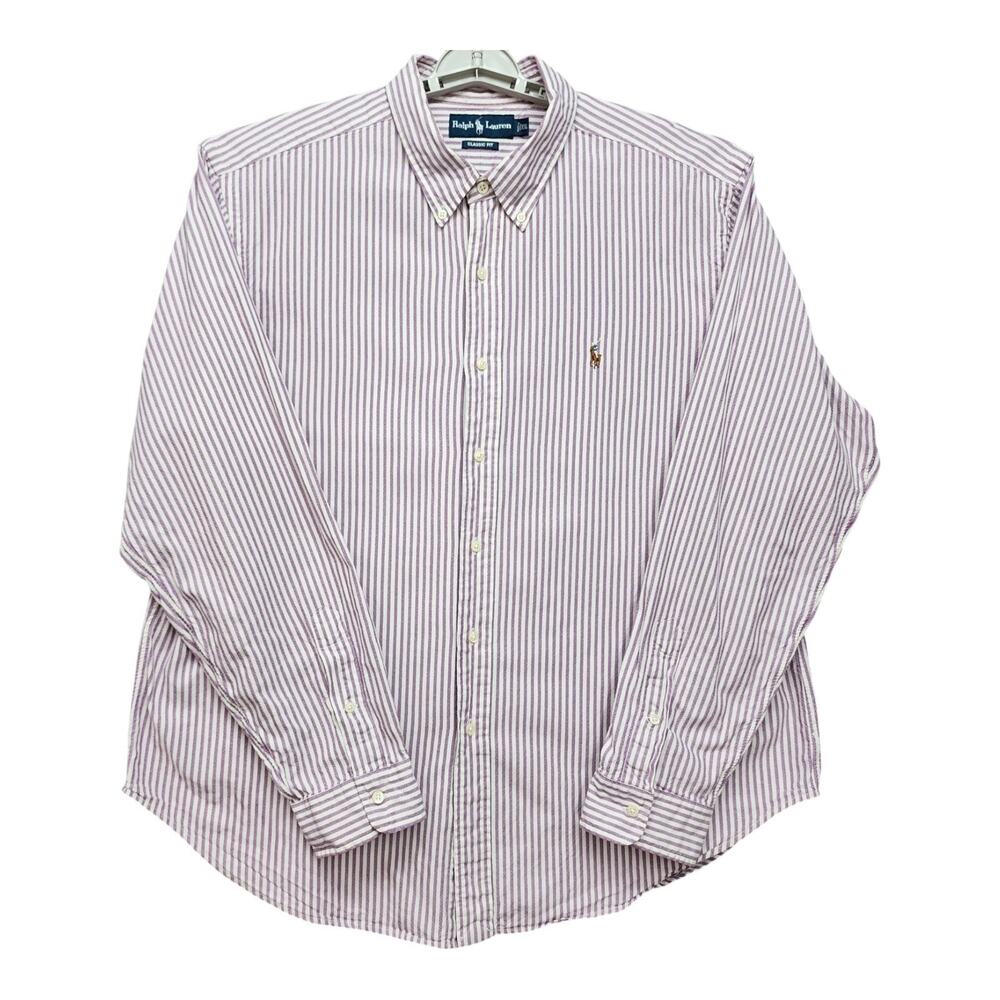 Ralph Lauren Classic Fit Shirt Men’s XXL Plum White Stripe Button Down Career - Picture 5 of 13